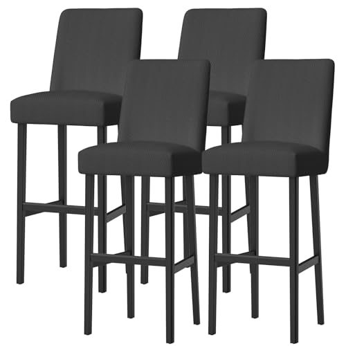 Dioxide Housse de Chaise pour Tabouret Haut, Housses Chaise Amovibles, Couvercle Chaise de Bar Pivotant Carré, Tissu Jacquard avec Sangles élastiques pour Cuisine Bar Restaurant Comptoir (Noir 4PC)