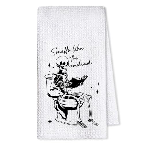 Threegoat Funny Spooky Halloween Hand Towels for Bathroom,1 PCS Smells Like the Undead Kitchen Towels, Gothic Home Decorative Towels for Skull Gifts, Funny Dish Towels for Owners Housewarming - C16 - image 1