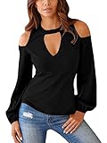 YOINS Cold Shoulder Long Sleeve Tops for Women Sexy Cutout Tunics Fashion Blouse Black Large