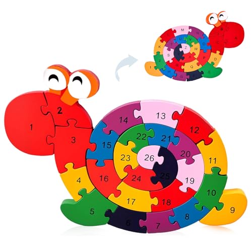 Rompecabezas de Madera LovesTown en Forma de Caracol, Doble Cara | Alfabeto y Números, Diseño Animal Montessori para Niños Pequeños miniatura 1