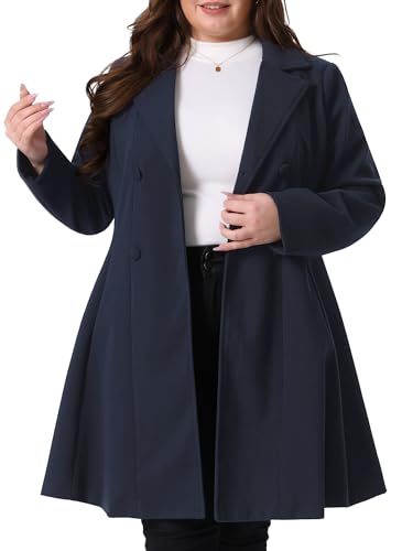 Image of Agnes Orinda Plus Size Winter Coats for Women Notch Lapel Double Breasted A Line Peacoat Trench Coat with Pockets 4X Dark Blue