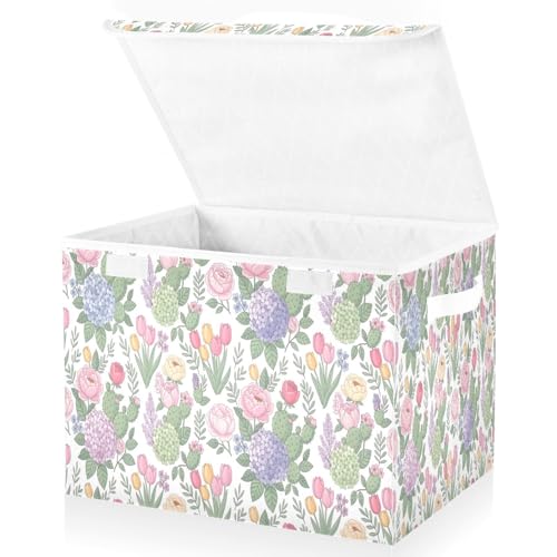 Bacs de rangement à fleurs pliables en tissu avec couvercles pour chambre bébé - 3
