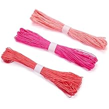 Craftdady 3 Bundles 32.8 Yards Pink Raffia Paper Craft Ribbons Raffia Paper Twine String Ribbons Twisted Paper Craft Cords String for DIY Decoration Basket Weaving Crafts Making Present Wrapping