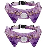2 Pack Bowtie Dog Collar with Bell, Detachable and Adjustable Bow Tie Collar for Small Pet, Purple Marble Texture