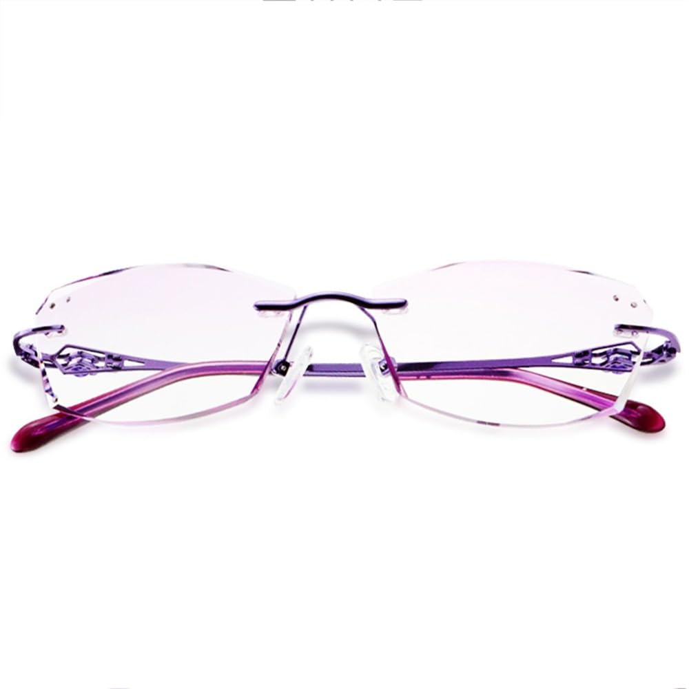 SFIVE Sin Montura Gafas De Lectura Mujeres，Ligero HD Gafas De Presbicia Moda Anti Luz Azul Gafas De Lectura Rosa/Morado 2.0 (Color : Purple, Size : +2.5)
