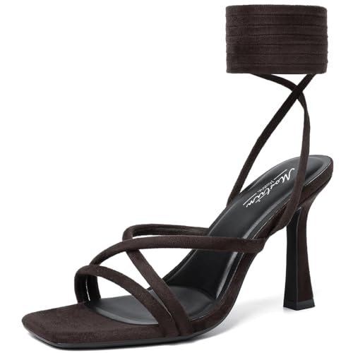 Image of Mostrin Womens Sandals Strappy Heels for Women Lace Up Square Open Toe Heels Tie Up High Heeled Sandals for Prom, Party, Daily Wear