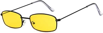 XLUMIO Small Rectangle Sunglasses for Men Retro Red Lens Sunglasses Transparent Yellow Lens Glasses Metal Frame Shade Glasses