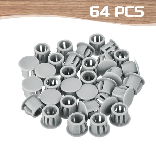 Image of MECCANIXITY 64PCS 10mm(3 /8 inch) Light Gray Plastic Hole Plugs, Flush Type Panel Hole Plugs Insert End Caps for Locking Hole Tubes Furniture Cabinet