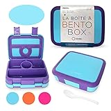 Picture of kinsho Bento Lunch Box for Kids Toddlers, 4 Portion Sections Secure Lid, Microwave Safe BPA Free Removable Tray, Pre-School Kid Daycare Lunches Snack Container Ages 3 to 5 Blue Purple