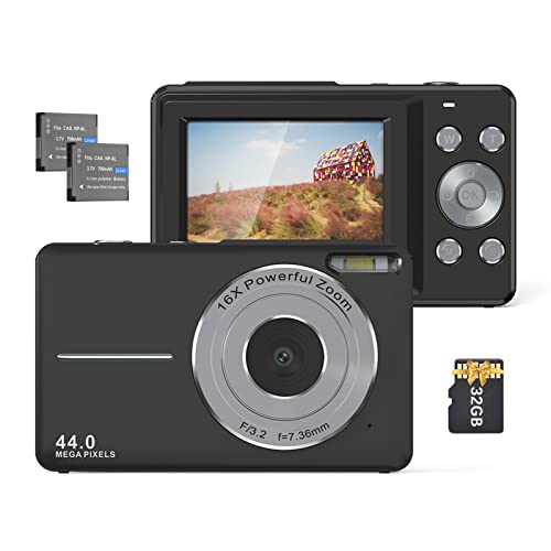 �f�W�J�� 1080P �f�W�^���J���� 44MP �I�[�g�t�H�[�J�X ��U��␳ �猟�o �y�� �g�ѕ֗� 2.5�C���`IPS���� 16X �f�W�^�� �Y�[�� 32GB�������J�[�h�t�� �C�w���s �L�b�Y �w�� ���S�� Vlog�p�J����