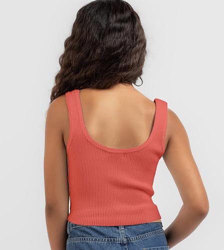 Image of KYDA KIDS Girl's Casual Sleeveless Solid Cotton Rib Knitted Square Neck Crop Tank Top for Girls