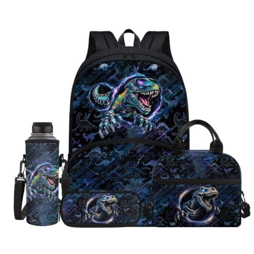Glomenade Kids Dinosaur Backapack for Boy, 17 Inch School Bags Set 4 in 1