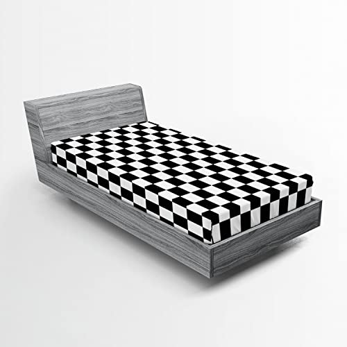 Ambesonne Checkers Game Fitted Sheet Set, Geometric Grid Style Monochrome Squares In Traditional Game Board Design, Decorative Bedding All-Round Elastic Pocket 2 Pcs, Twin Size, White Black #TOP3