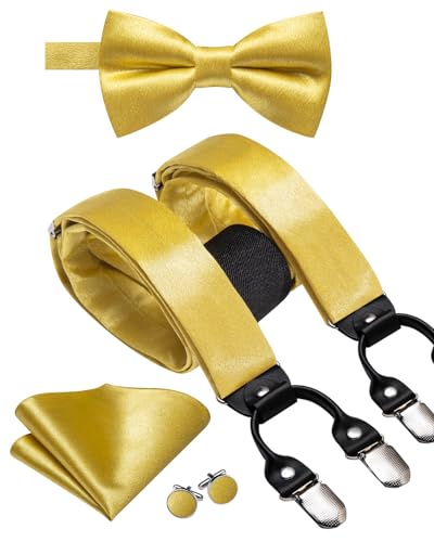 Image of Dubulle Suspender and Bow Tie for Men Paisley Solid Mens Suit Braces Pretied Bowtie and Handkerchief Cufflinks Formal Wedding