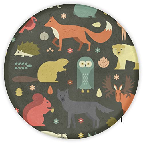 Chair Pads Owl Squirrel Round Chair Cushions, Fabric Chair Pillow, Comfort Softness Seat Cushion For Dining Chair, Fox Wolf Thicken Chair Padding For Refurbishment Diameter 14.5In #TOP4