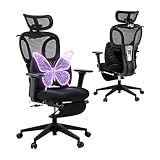 CabLady S1 Petite Ergonomic Home Desk Chair with Footrest and Headrest, High Back Fixed Lumbar Support with Detachable Pillow, Reclining Cute Office Chair for Women & Girls, 300 LBS Capacity