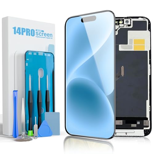 Screen Replacement for iPhone 14 Pro 6.1 Inch Full HD LCD and Touch Digitizer Assembly Includes Repair Tools Waterproof Adhesive and Tempered Glass Screen Protector