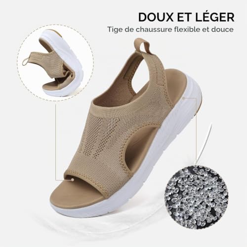 Mokayu Sandales de Sport pour Femme Orthopédiques avec Arch Support Légères Sandales Été Bout Ouvert Compensées Plate Forme Antidérapantes Marron EU41 – vue 5