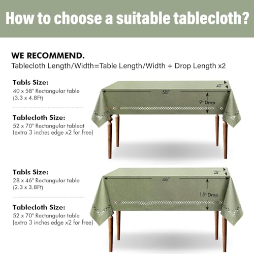 MIULEE Sage Green Rectangle Linen Polyester Tablecloth with Decorative Cutouts Spring Waterproof Stain Resistant & Shrink-Proof Table Cloth 52x70 inch Farmhouse Style for Dining Wedding Party by MIULEE - Used condition - Image 5