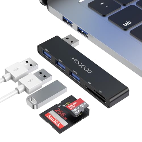 MOGOOD USB HUB 5 en 1 Estación de acoplamiento ADAPTE USB Multiport con 1 × USB 3.0, 2 × USB 2.0, lector de tarjetas SD/TF,para computadora portátil,teclado,mouse,MacBook Air,Mobile Proflet Mobile HDD