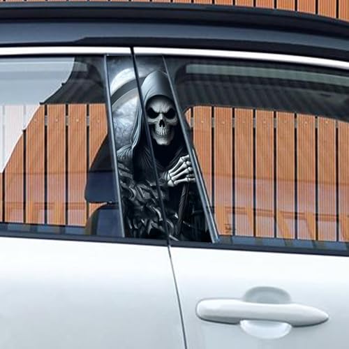 Image of Halloween Cars Body Horror Sticker, Classic Horror Movie Characters Peeking Decal Michae Waterproof Scary Vinyl Stickers for Bumper Car Decals 11in*18.89in (Blue Grey Death Reaper)