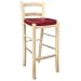 Taburete de madera natural con asiento rojo de piel sintética de 67 cm de alto.