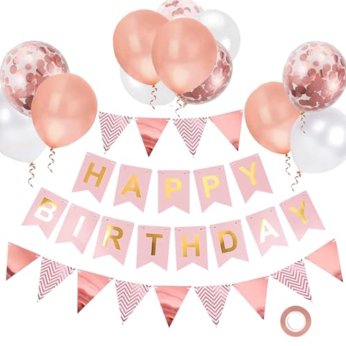 MEETOZ Happy Birthday Banner and Bunting, Rose Gold Birthday Deco...