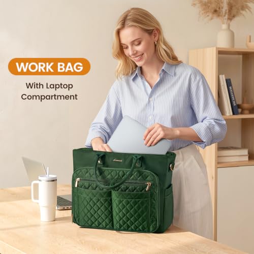 Image of LOVEVOOK Tote Bag for Women, Teacher Nurse Work Laptop Bag, Quilted Bible Computer Shoulder Bag for Business Travel College