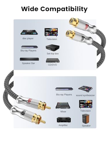 Cable de extensión de audio estéreo 2RCA macho a hembra con acabado premium 2