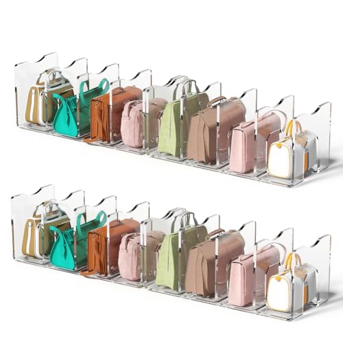 frtzal Purse Handbag Organizer 4 Sections Bag Closet Shelf Divider Purse Display Stand Handbag Storage Organizer Clear Desk File Sorter Stand Holder Bookshelf 13 x 6 x 5 Inches (4pcs wave)
