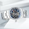 OBLVLO Luxury Automatic Men's Watch, Stainless Steel Band, Black Mechanical Dial, Silver