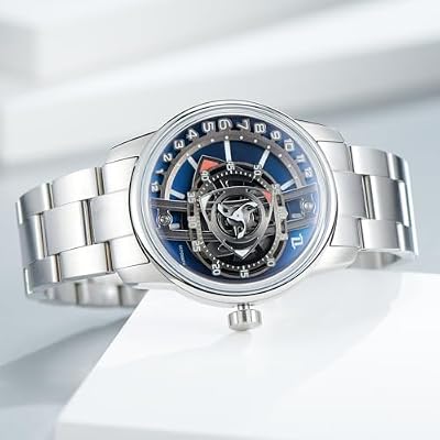 OBLVLO Luxury Automatic Men's Watch, Stainless Steel Band, Black Mechanical Dial, Silver