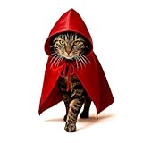 Red Cat Cloak with Hood for Indoor Cats, Funny Superhero Cosplay Halloween Costume for Pets, Cute Cape for Party Photos and Dress-Up – Big/Middle Size