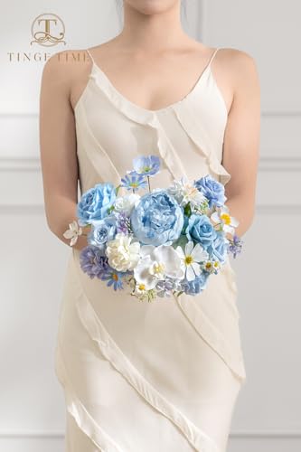 TINGE-TIME-Blue-Artificial-Flowers-Combo-Box-Set-Silk-Daisy-Fake-Roses-Peony-with-Stems-for-DIY-Bridal-Wedding-Bouquets-Baby-Shower-Floral-Arrangements-Centerpiece-Table-Party-Home-Decorations TINGE TIME Blue Artificial Flowers Combo Box Set Silk Daisy Fake Roses Peony with Stems for DIY Bridal Wedding Bouquets Baby Shower Floral Arrangements Centerpiece Table Party Home Decorations