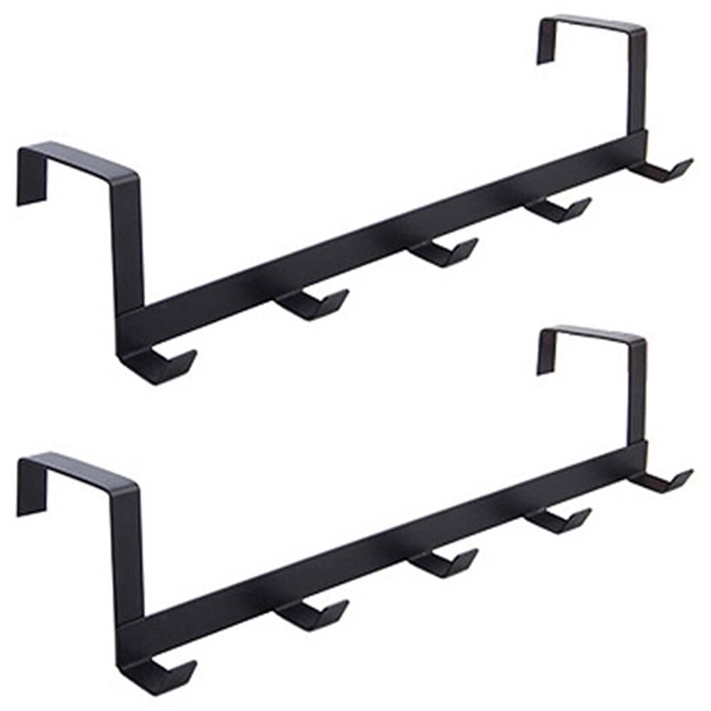 Hndhbfgrt Black 2X Smart Wide Over The Door Rack Wrought Iron Hook