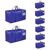 8 Pack-Extra Large Heavy Duty Moving Bags - Waterproof Storage Totes with Handles & Zippers, Foldable for College Dorm, Storage (Blue)