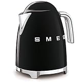 SMEG 50's Retro Style Electric Water Kettle with Automatic Shutoff, Removable Base, and Water Indicator, KLF03BLUS, Black