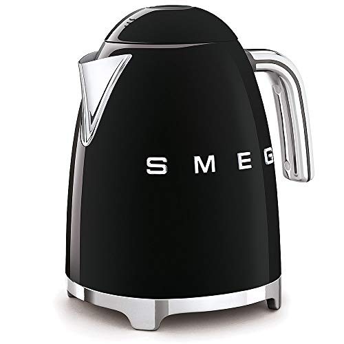 SMEG 50's Retro Style Electric Water Kettle with Automatic Shutoff, Removable Base, and Water Indicator, KLF03BLUS, Black
