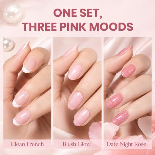 Image of Beetles Pink Glitter Gel Polish Set, 6 Colors Jelly Gel Polish Kit | Shimmer Sheer Translucent Effect Soak off UV Nail Concealer Nail Art Salon Manicure Gift for Women
