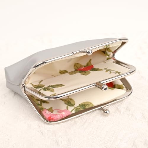 ELNX Porte-Monnaie en PU pour Femme, avec Fermoir à Pression, Style Vintage, pour clés, Cartes de crédit, pièces de Monnaie, écouteurs (Argent) – vue 4