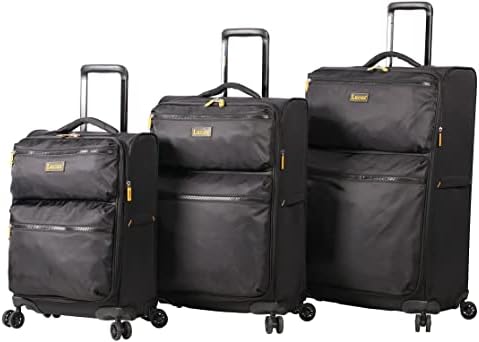 LUCAS Designer Luggage Collection – 3 Piece Softside Expandable Ultra Lightweight Spinner Suitcase Set – Travel Set includes 20 Inch Carry On, 24 Inch & 28 Inch Checked Suitcases (Black)