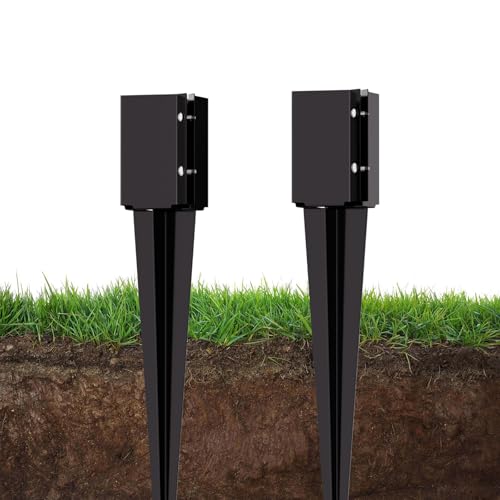 XYADX 2 Pcs 24 Inch Fence Post Anchor Ground Spike Heavy Duty 4x4 Metal Post Base (Inner Size 3.6x3.6) Black Powder Coated for Mailbox Deck Fence Support