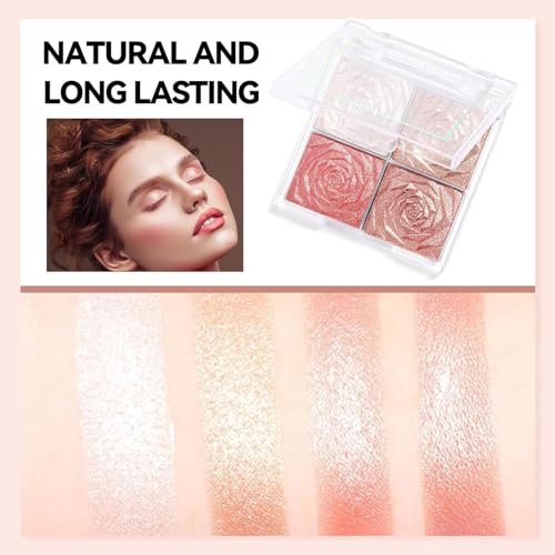 Image of Blusher Palette Powder - 4 Colors Matte & Shimmer Blush Highlighter & Long-Wearing Water-Proof, MNatural-Looking Glow Smooth & Lightweight Formula Portable Compact Design (Multicolor)