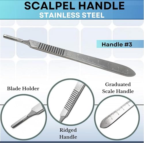 1 Stainless Steel Scalpel Knife Handle #3 with 20 STERILE Surgical Blades #10 (HTI BRAND)