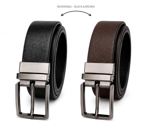 Image of SUDHA INTERNATION Men's Reversible Genuine Leather Belt | 2-in-1 Black & Brown | Rotating Pin Buckle | Sizes 28-44| Formal Office Wedding Party Belt | 1 Belt = 2 Colors