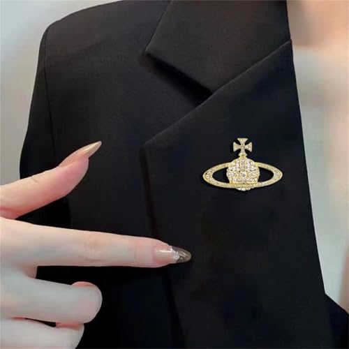 Image of Dreuyet Saturn Planet Brooch Pin for Women Ladies Dainty Rhinestone Star Lapel Pin Cubic Zirconia with Crystal Planet Brooch Fashion Dress Accessories Jewelry for Suit Clothing Jackets Badges