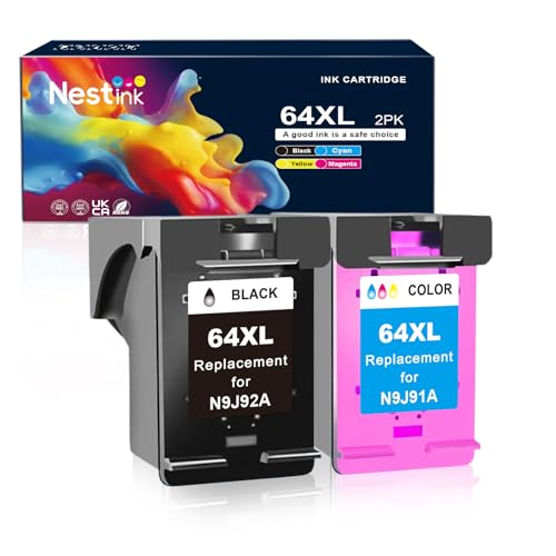 Nestink 64XL Ink Cartridges Black and Color Compatible for HP 64XL Ink Cartridge Combo Pack Compatible for HP 64 Ink Fit for Envy Photo 7855 7858 7155 7120 7800 6252 6255 7158 7100 7164 Tango Printer