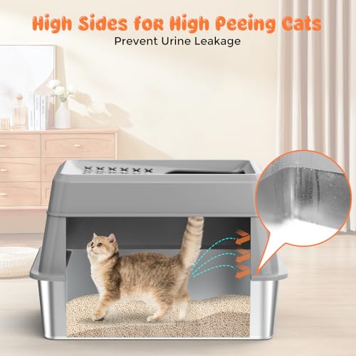 image for URPOWER Stainless Steel Cat Litter Box with Lid Extra Large Enclosed L