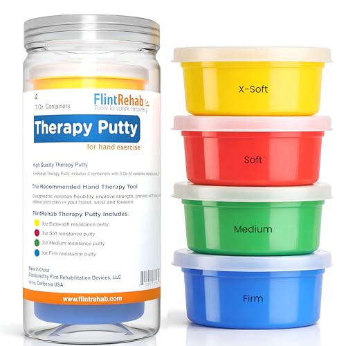 FlintRehab Therapy Putty for Teens & Adults (4 Pack, 3 Oz Each) - Putty for Hand Therapy, Fidgeting & Stress Relief - Non-Toxic Resistive Exercise Putty for Hand Strengthening