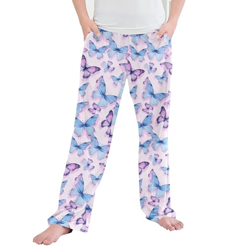 Butterfly Long Pajama Pants Elastic Waist PJ Bottoms with Pockets S A110901